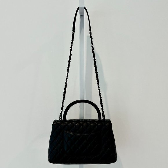 CHANEL 20A RARE BLACK ON BLACK MEDIUM FLAP BAG WITH HANDLE NWTS! - Picture 10 of 17